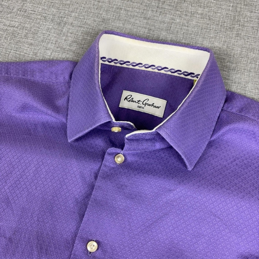 Robert Graham Shirt Mens 15.5 39 Purple Geometric Cotton Dress Long Sleeve